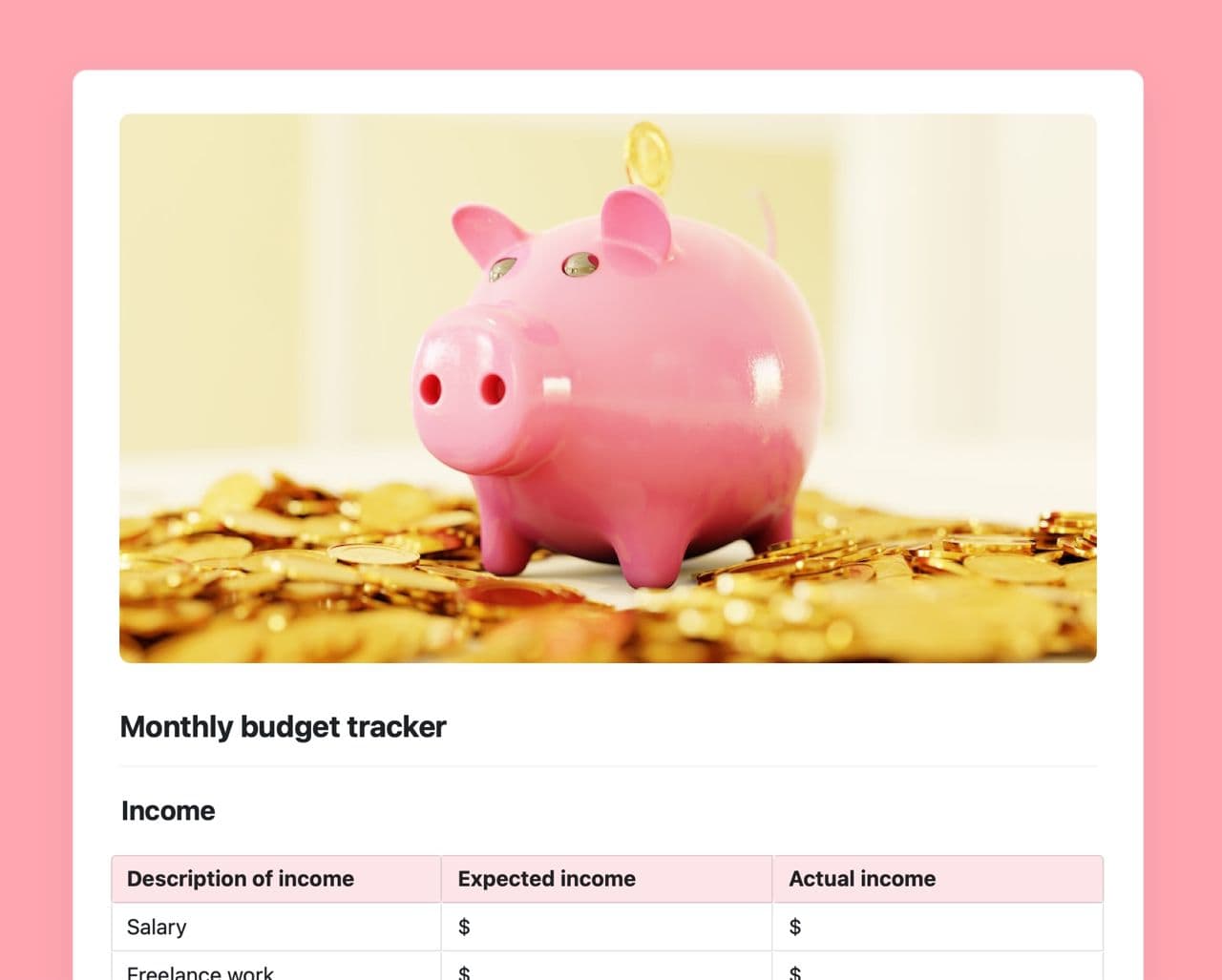 Craft Free Template: Monthly budget tracker