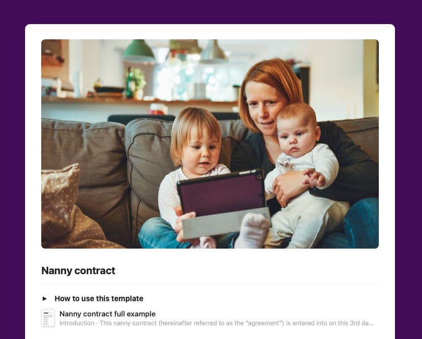 Craft Free Template: Nanny contract