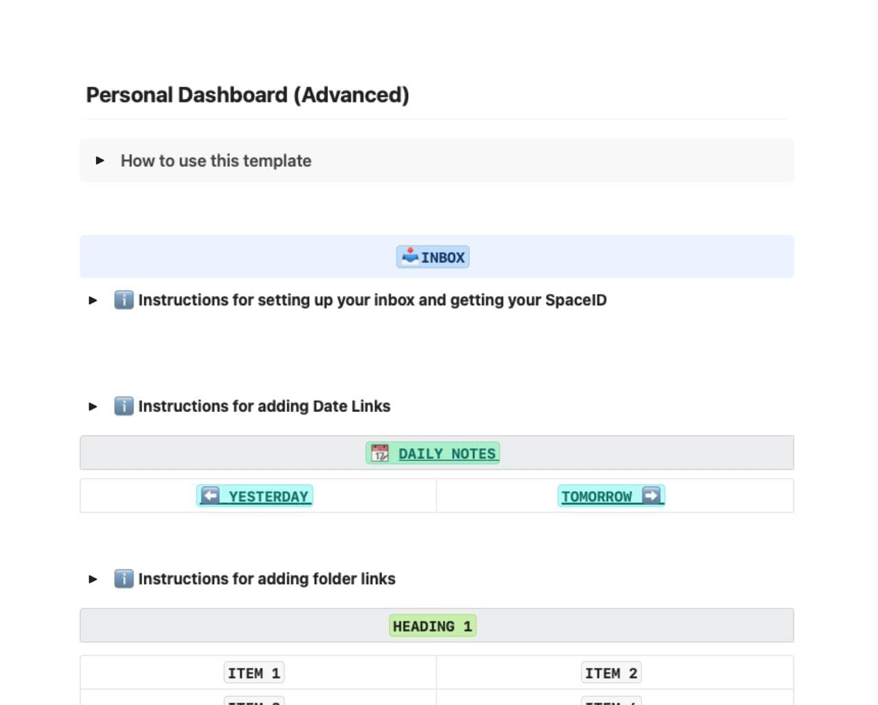 Craft Free Template: Personal Dashboard (Advanced)