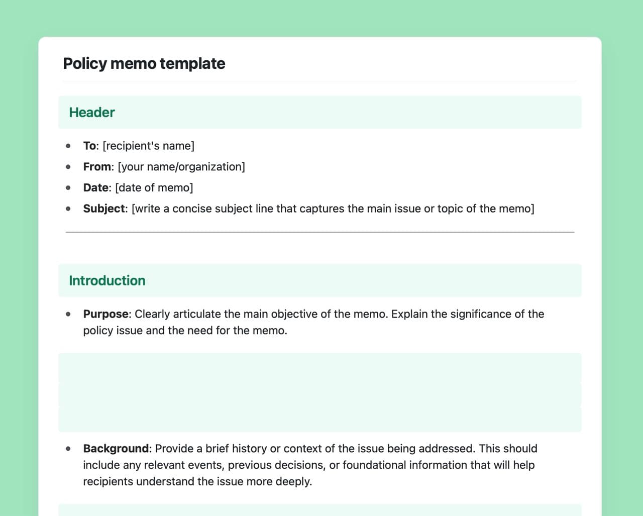 Craft Free Template: Policy memo