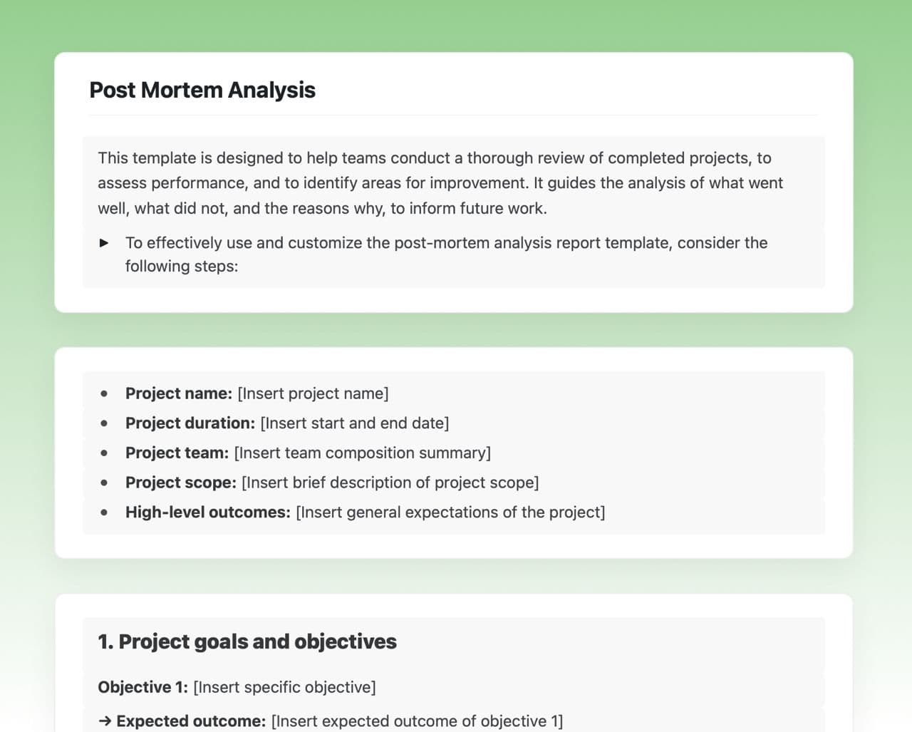 Craft Free Template: Post mortem analysis