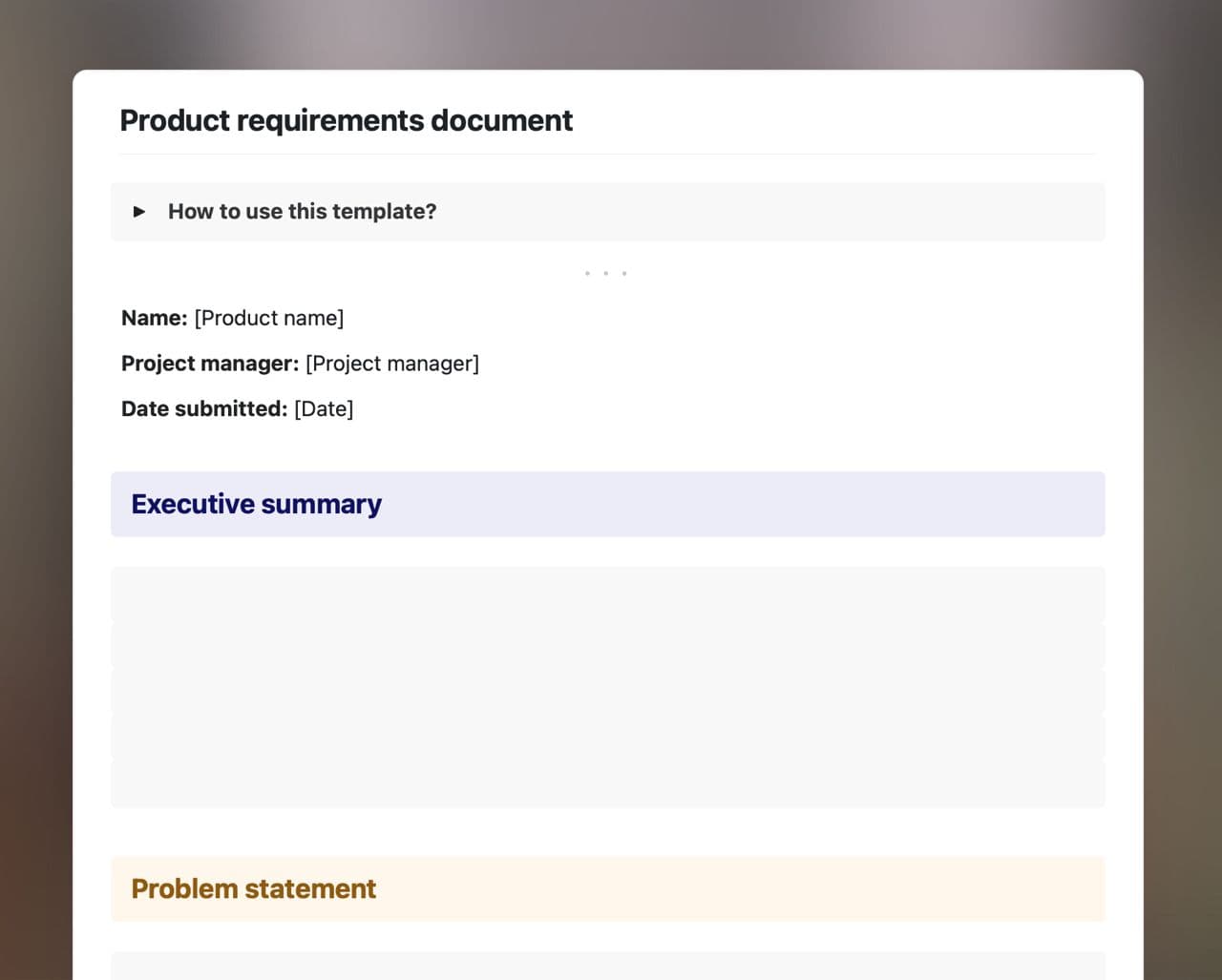 Craft Free Template: Product requirements document
