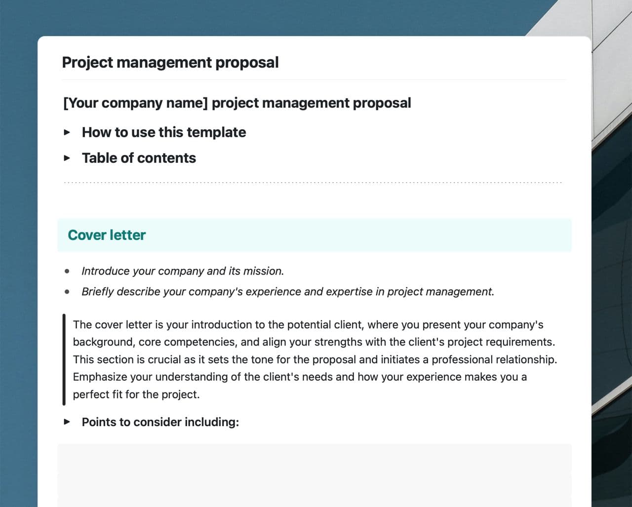 Project management proposal in craft