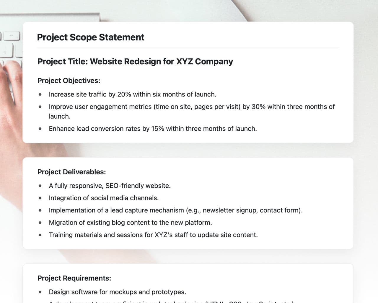 Project Scope Statement Preview