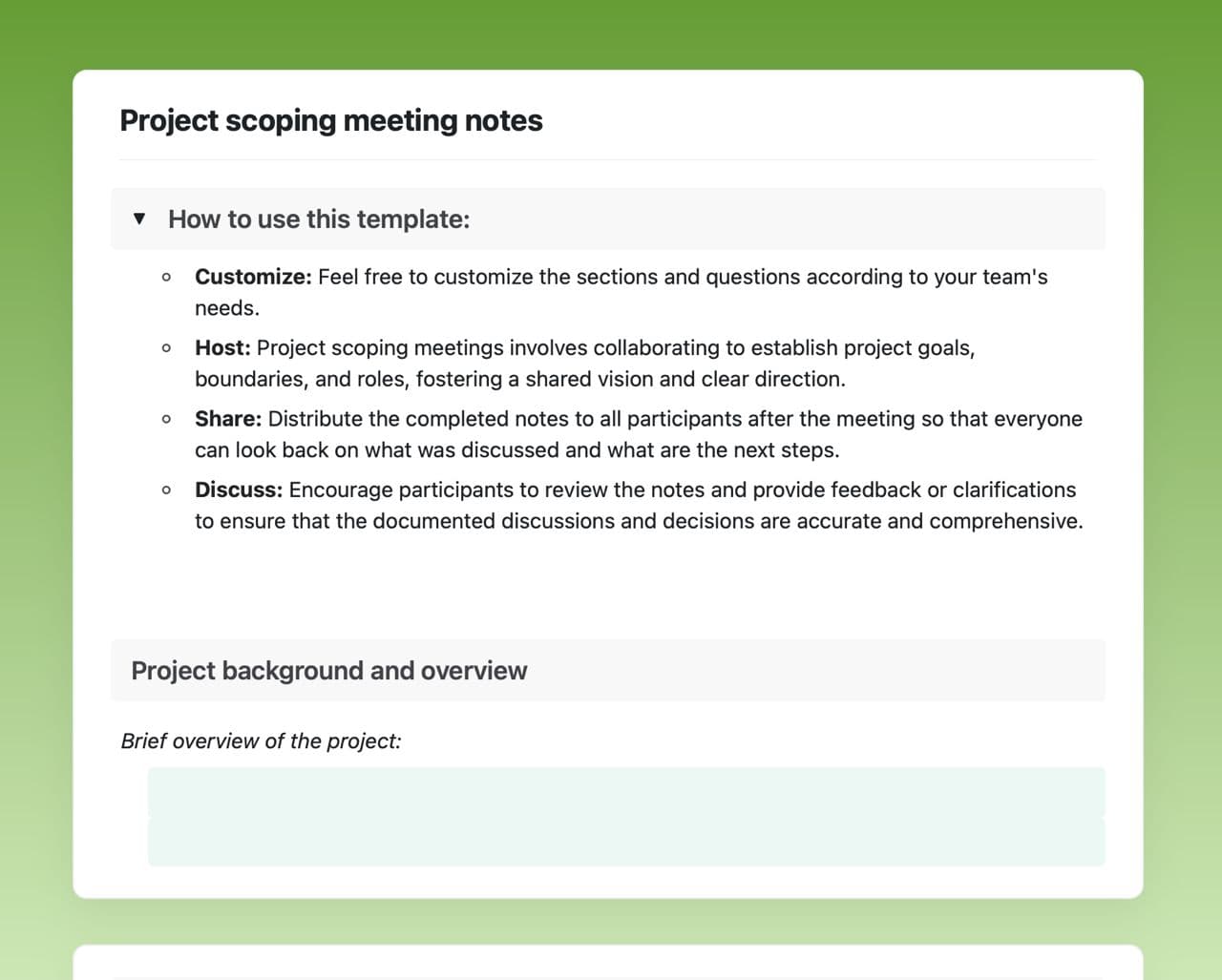 Craft Free Template: Project scoping meeting notes