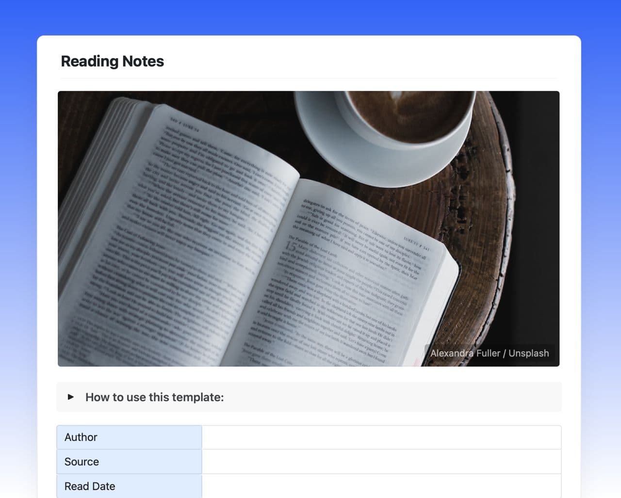 Craft Free Template: Reading notes