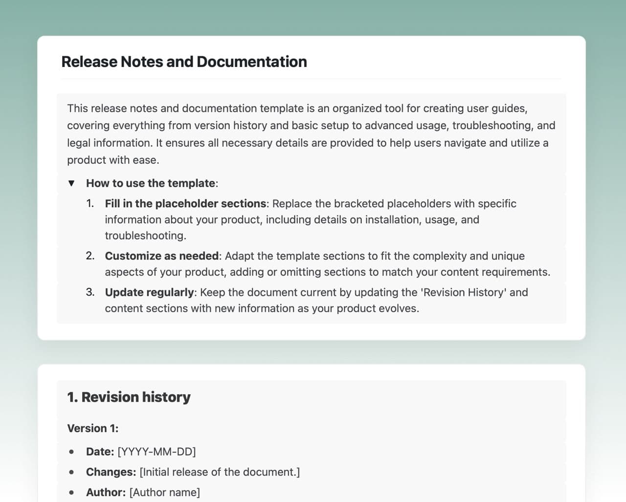 Craft Free Template: Release notes and documentation