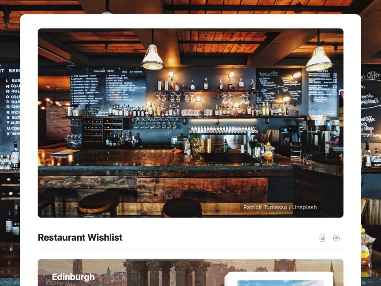 Craft Free Template: Restaurant Wishlist
