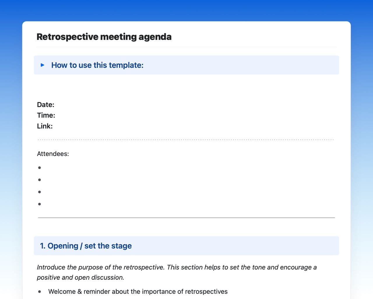 Craft Free Template: Retrospective meeting agenda