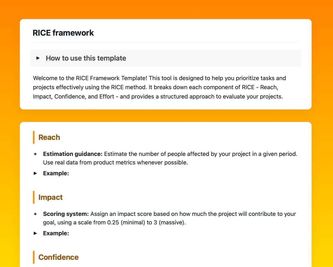 Craft Free Template: RICE framework