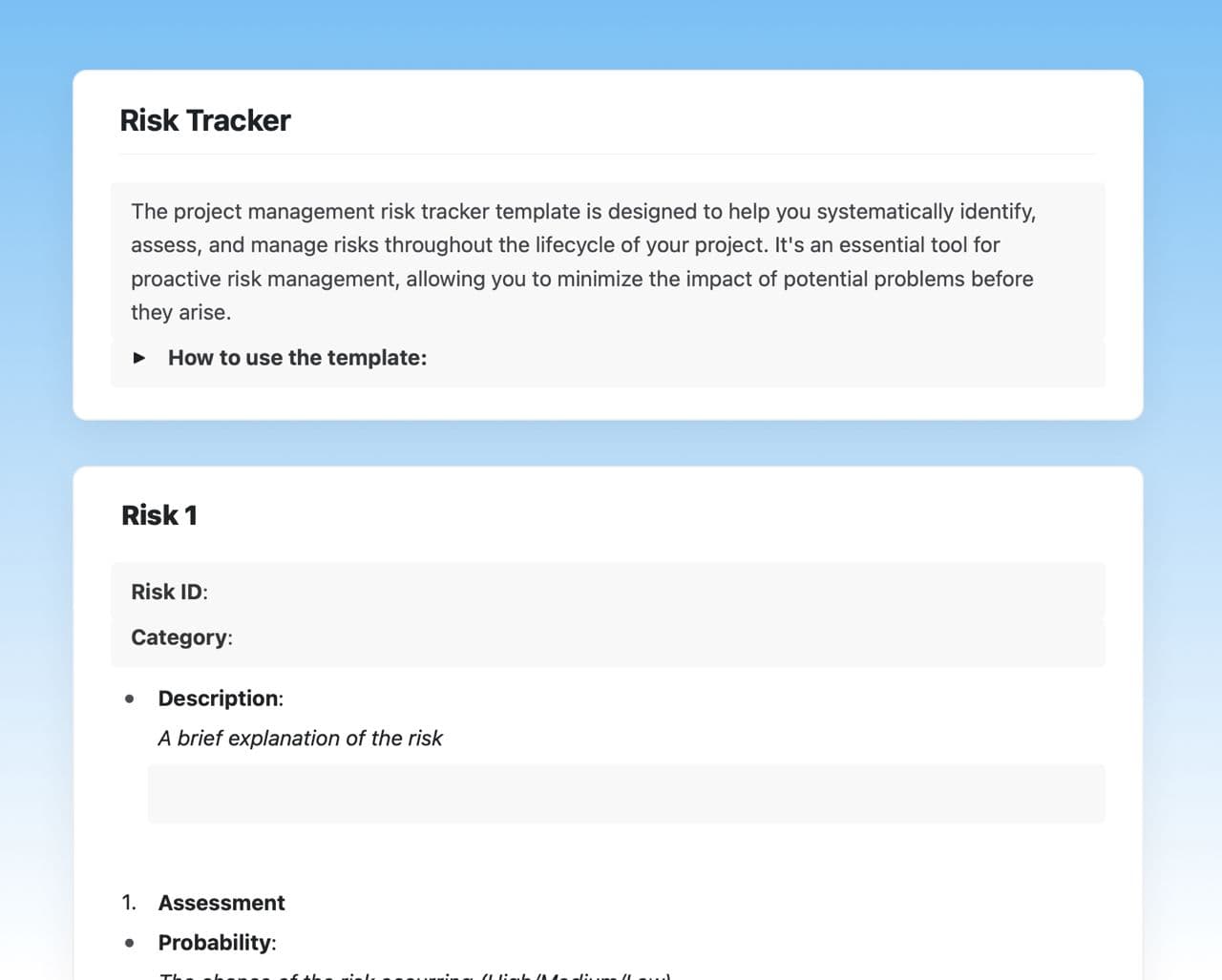 Risk tracker in craft