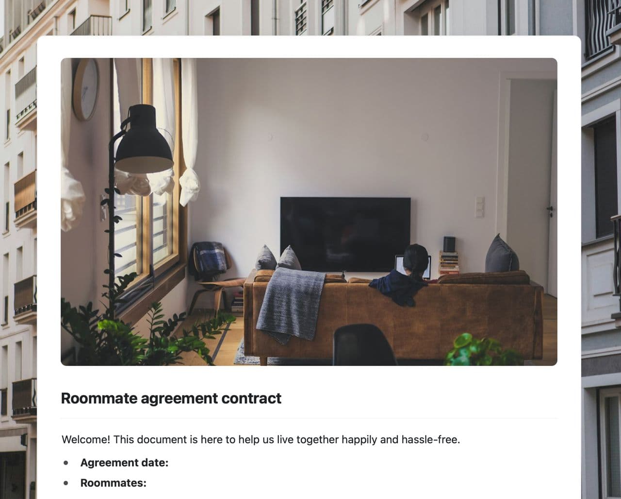 Craft Free Template: Roommate agreement