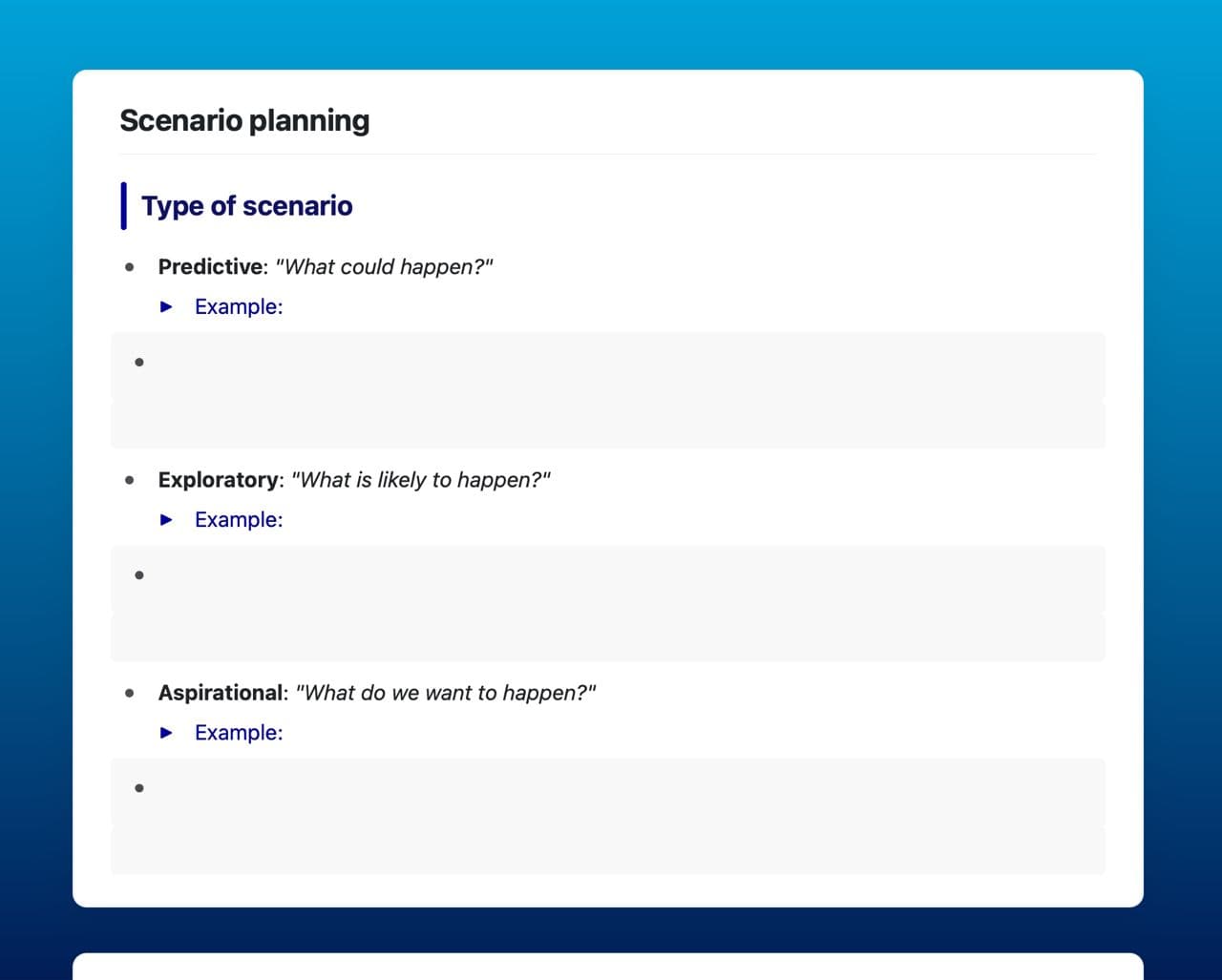 Scenario planning template in Craft.