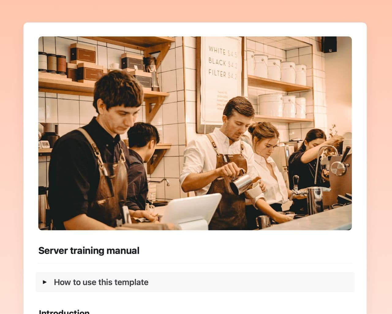 Craft Free Template: Server training manual 