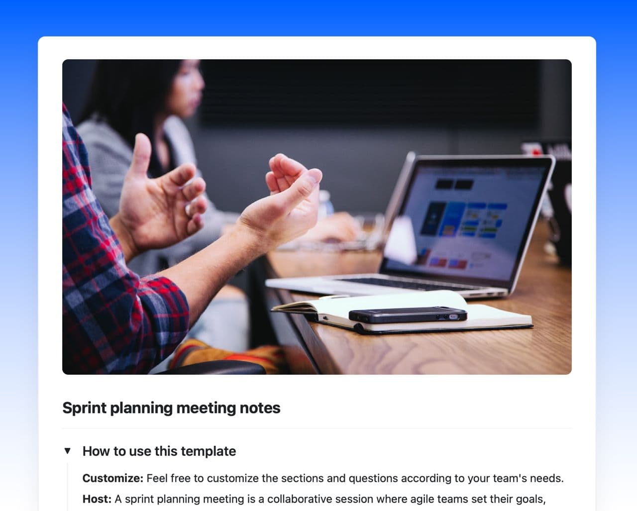 Craft Free Template: Sprint planning meeting notes