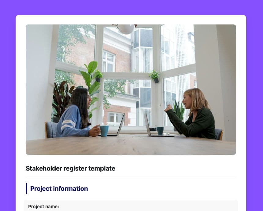 Craft Free Template: Stakeholder register