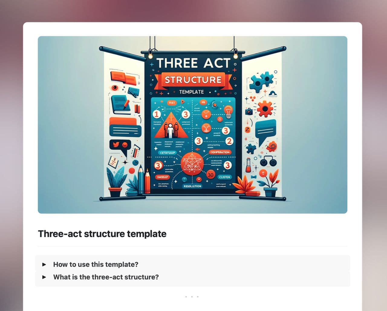 Three-act structure template in Craft showing instructions and information about the three act structure.