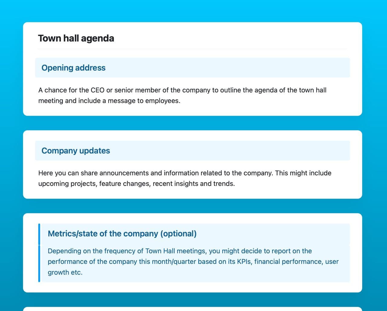 Craft Free Template: Town hall agenda
