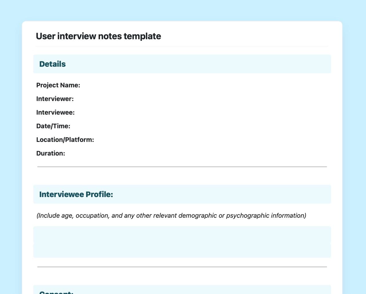 Craft Free Template: User interview notes