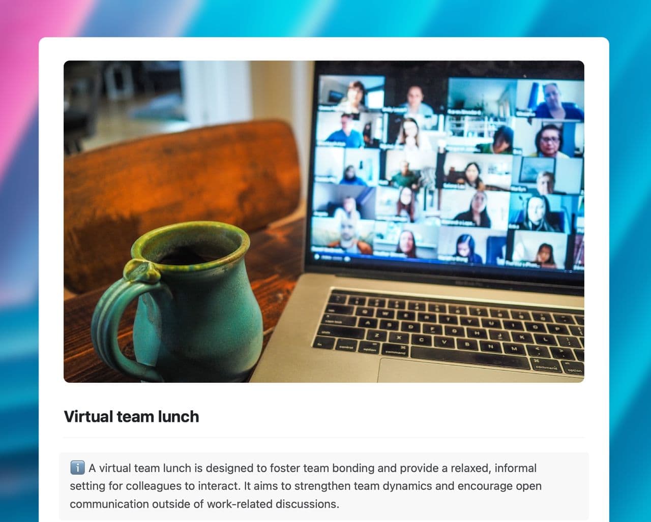 Craft Free Template: Virtual team lunch