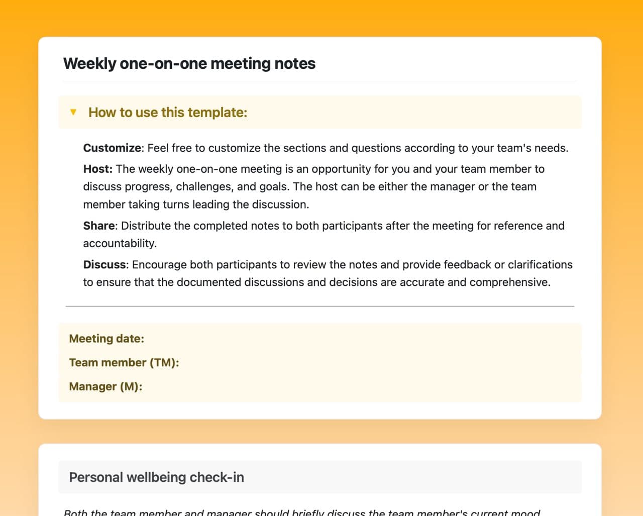 Craft Free Template: Weekly one-on-one meeting notes
