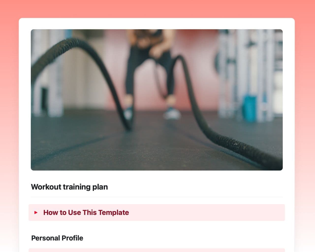 Craft Free Template: Workout training plan