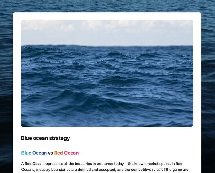 Blue ocean strategy template in Craft showing instructions.