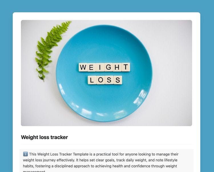 Weight loss tracker template in Craft showing instructions.