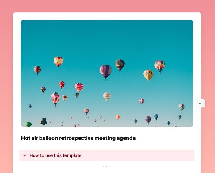 Hot air balloon retrospective meeting agenda template as shown in Craft
