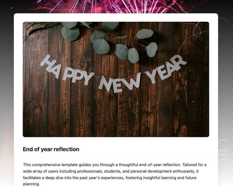 Craft Free Template: End of year reflection in Craft