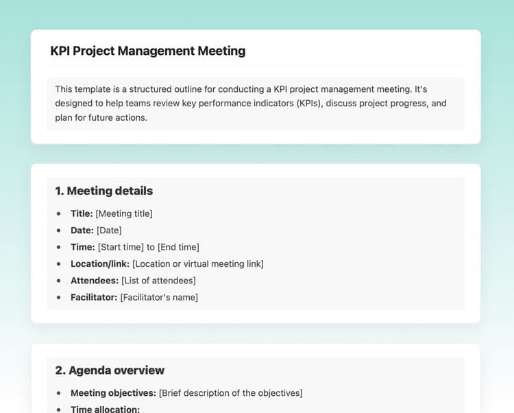 Craft Free Template: KPI project management meeting in craft