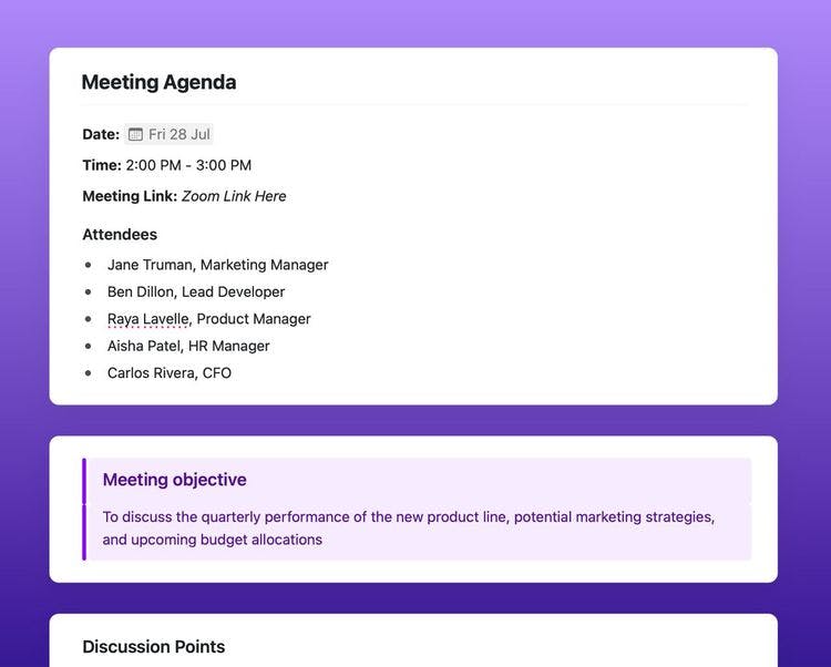 Craft Free Template: Meeting Agenda template in Craft