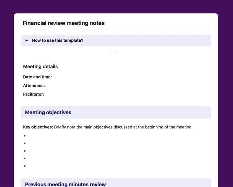 Craft Free Template: Financial review meeting notes template in Craft.