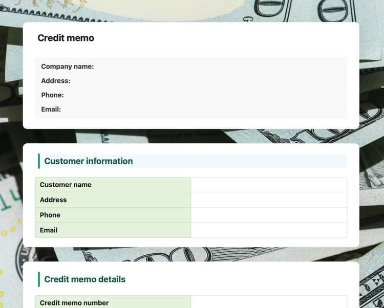 Craft Free Template: Credit memo in craft