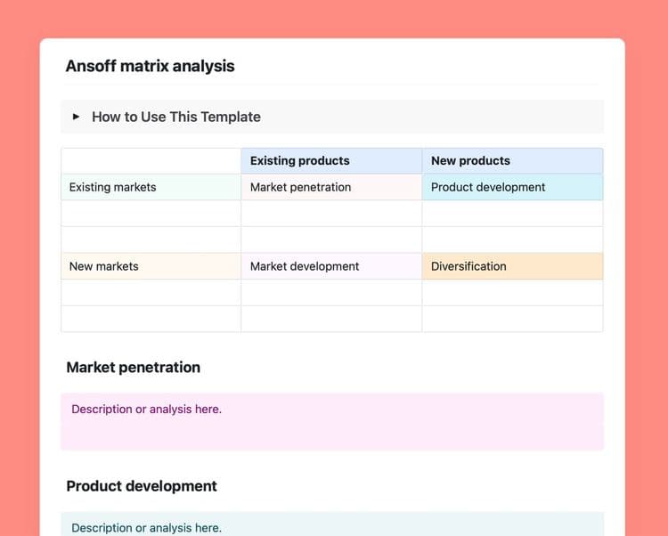 Craft Free Template: ansoff matrix analysis in craft 