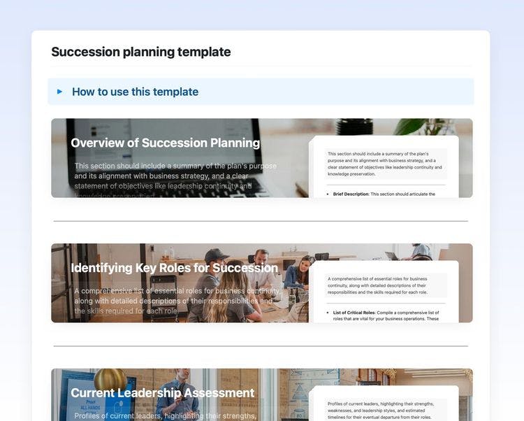 Succession planning template in craft