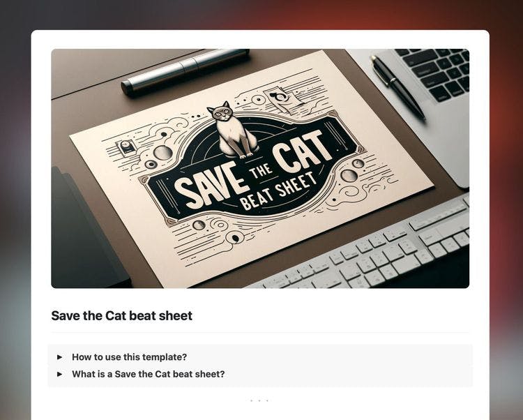Save the Cat beat sheet template in Craft showing instructions and information about the Save the Cat framework.