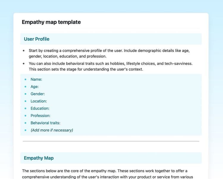 Craft Free Template: Empathy map in craft