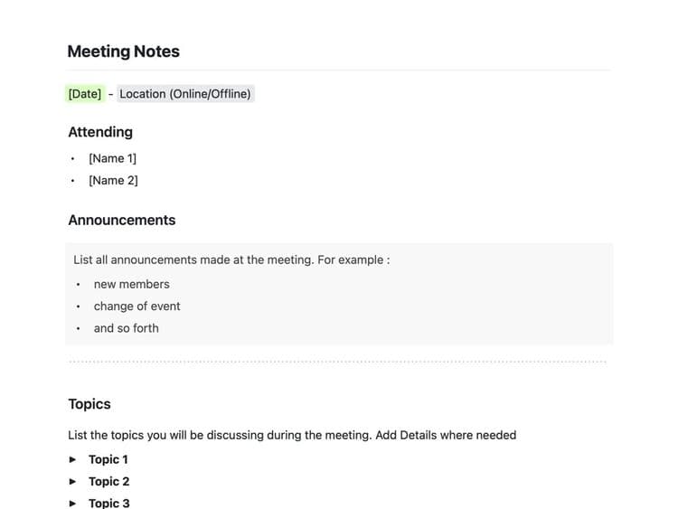 Craft Free Template: Meeting Notes (Simple)