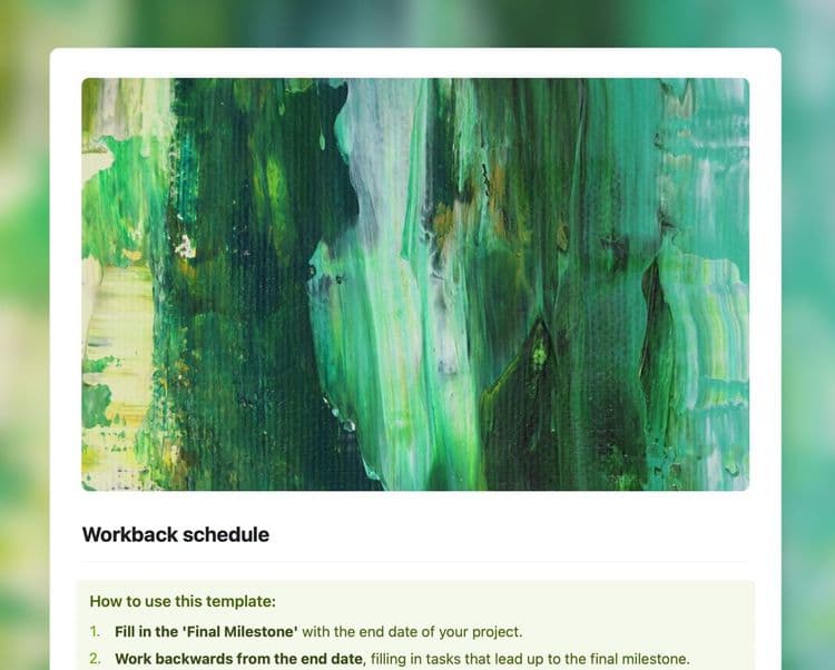Craft Free Template: Workback schedule template in Craft showing instructions.