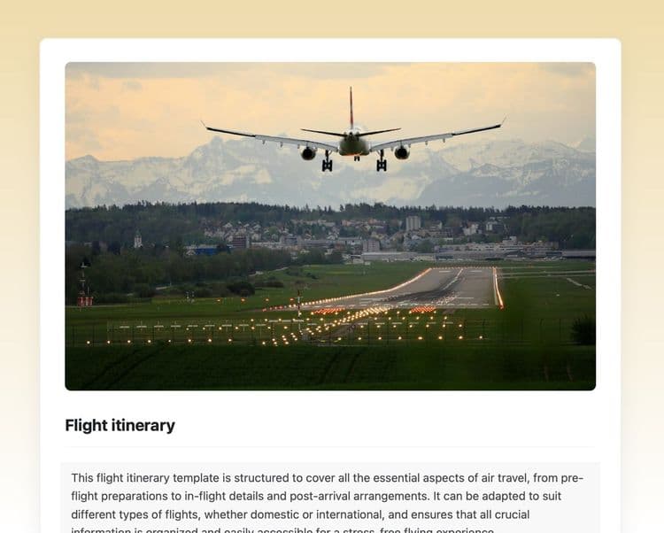 Craft Free Template: Flight itinerary template in Craft showing instructions.