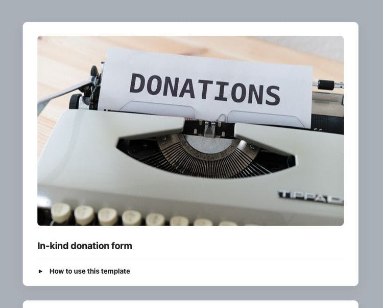 In-kind donation form in Craft