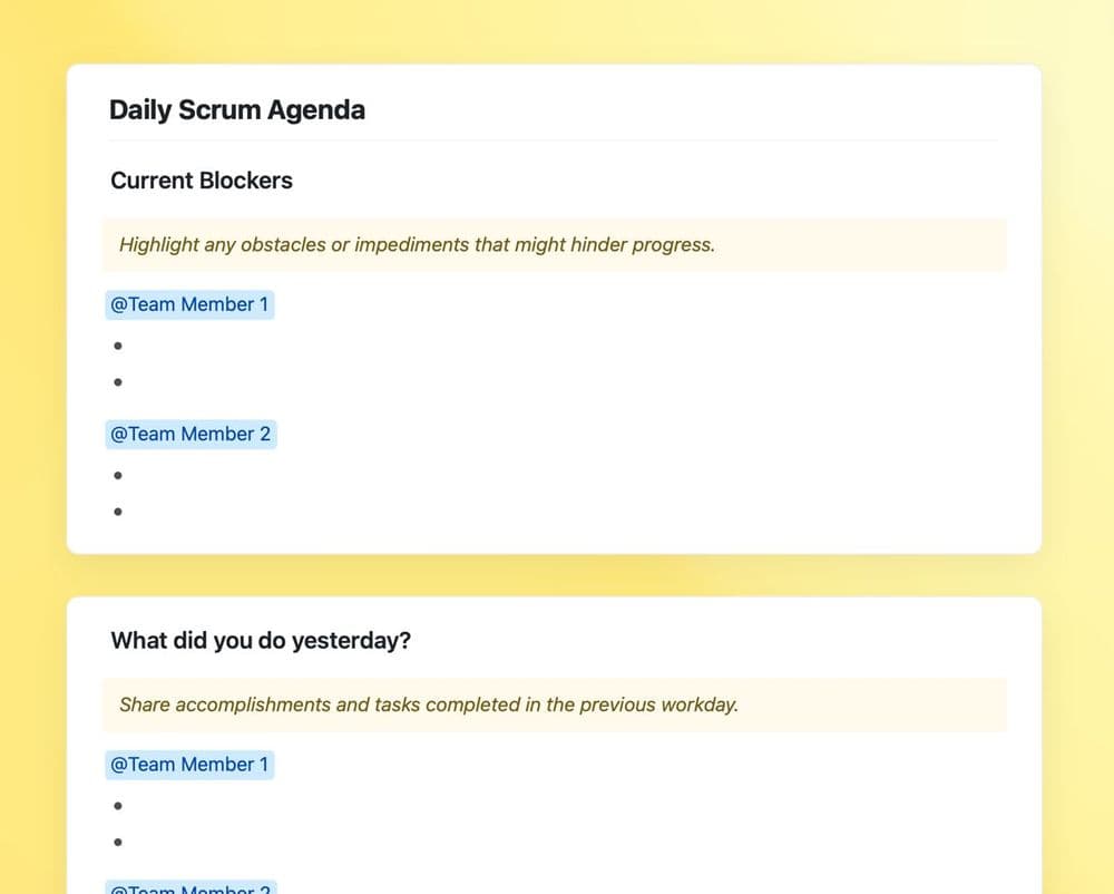 Daily Scrum Agenda template in Craft