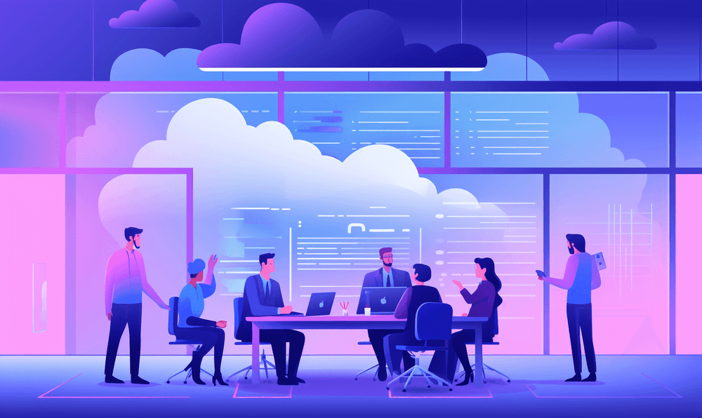 Illustration of a meeting representing a mad sad glad retrospective meeting