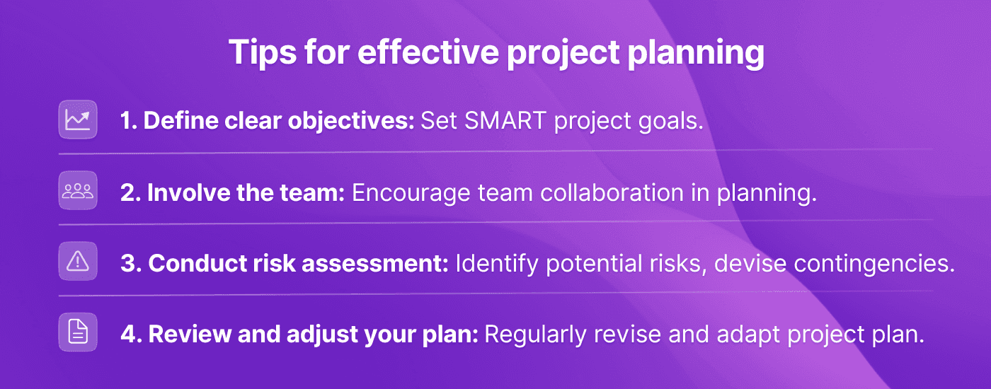 Infographic displaying tips for effective project planning