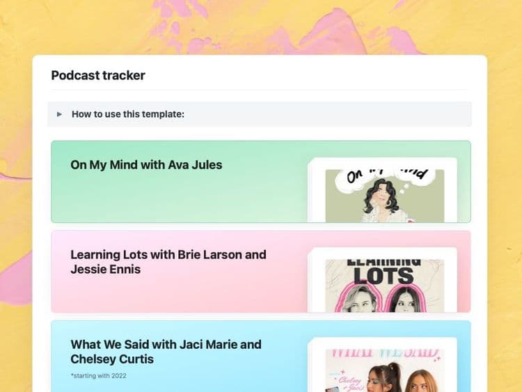 Craft Free Template: Podcast Tracker Template Preview