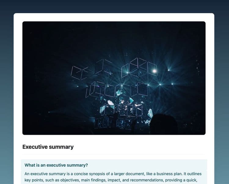 Executive summary template in Craft showing a descriptions.