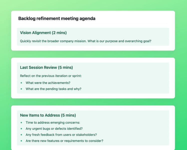 Craft Free Template: Backlog refinement meeting agenda