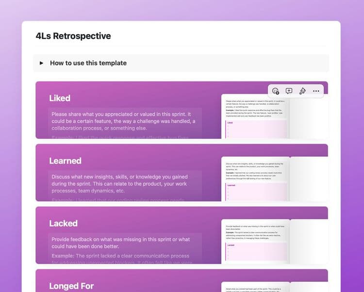 Craft Free Template: 4Ls retrospective template in Craft