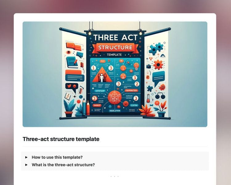 Craft Free Template: Three-act structure template in Craft showing instructions and information about the three act structure.